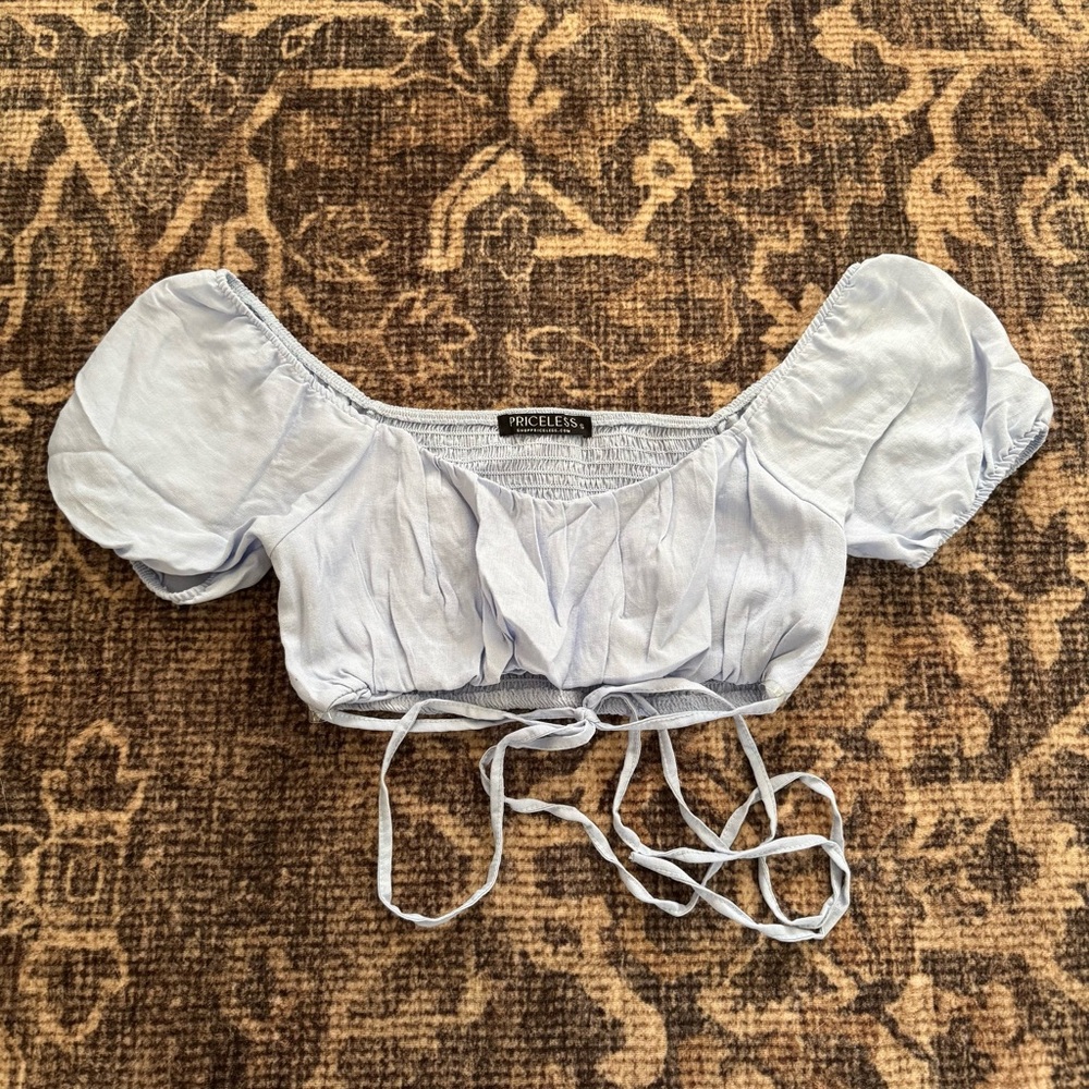 Puff Sleeve Light Blue Crop Top Blouse by Priceless